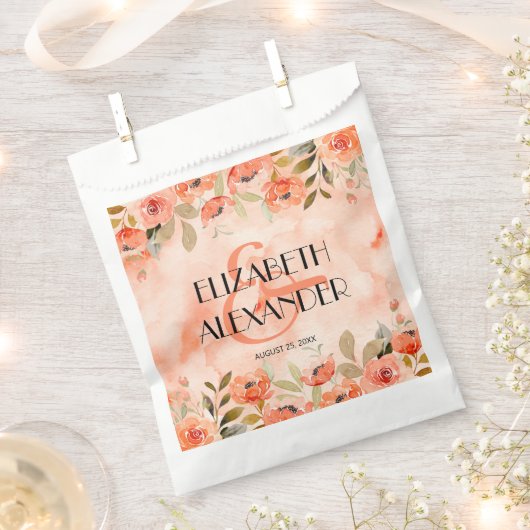 Waterverf Oranje Floral Wedding Bedankzakje (Geknipt)