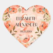 Waterverf Oranje Floral Wedding Hart Sticker (Voorkant)