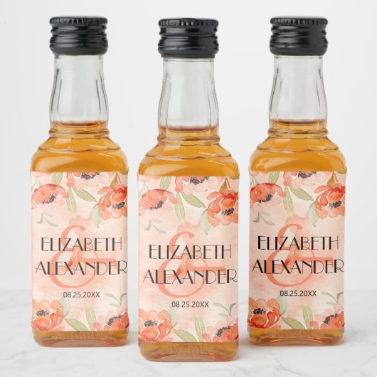 Waterverf Oranje Floral Wedding Mini Likeurfles Etiket (Flessen)