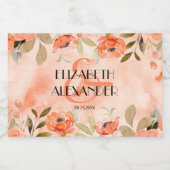 Waterverf Oranje Floral Wedding Mini Sparkling Wijnetiket (Enkel label)