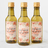 Waterverf Oranje Floral Wedding Mini Wijn Etiket (Flessen)