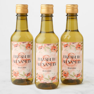 Waterverf Oranje Floral Wedding Mini Wijn Etiket