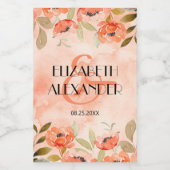 Waterverf Oranje Floral Wedding Mini Wijn Etiket (Enkel label)