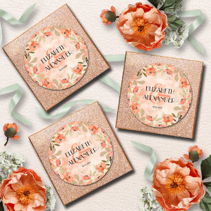 Waterverf Oranje Floral Wedding Ronde Sticker