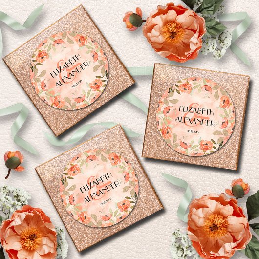 Waterverf Oranje Floral Wedding Ronde Sticker