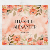 Waterverf Oranje Floral Wedding Sparkling Wijnetiket (Enkel label)