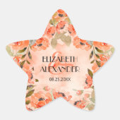 Waterverf Oranje Floral Wedding Ster Sticker (Voorkant)