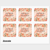 Waterverf Oranje Floral Wedding Vierkante Sticker (Vel)