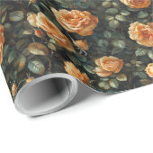 waterverf oranje Franse rozen zwart groen Cadeaupapier (Rol Hoek)