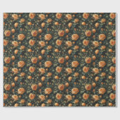 waterverf oranje Franse rozen zwart groen Cadeaupapier (Vlak)