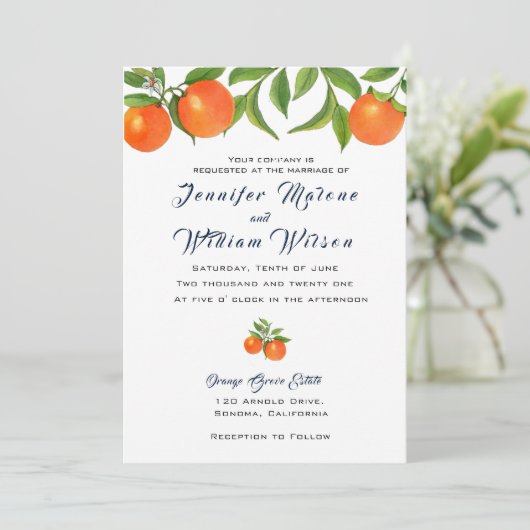 Waterverf Oranje fruit huwelijksuitnodiging Aankondiging (Staand voorkant)