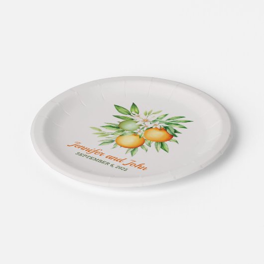 Waterverf Oranje fruitbotanische bruiloft Papieren Bordje (Gekanteld)