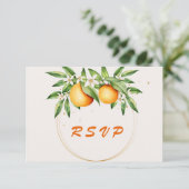 Waterverf Oranje fruitbotanische bruiloft RSVP Kaartje (Staand voorkant)