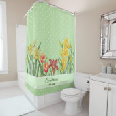 Waterverf Oranje gele bloemkool groene poolpunten Douchegordijn (In situ)