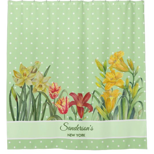 Waterverf Oranje gele bloemkool groene poolpunten Douchegordijn (Voorkant)