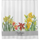 Waterverf Oranje Gele Bloemstrepen Douchegordijn (Voorkant)