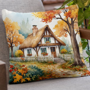 Waterverf Oranje Gele Herfst Cottage Garden Kussen