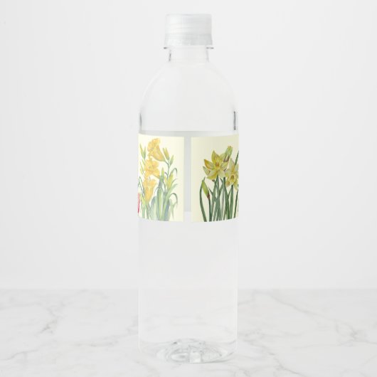 Waterverf Oranje gele lentbloemen Waterfles Etiket (Achterkant)