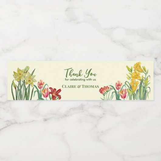 Waterverf Oranje gele lentbloemen Waterfles Etiket (Enkel label)