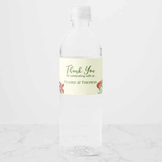 Waterverf Oranje gele lentbloemen Waterfles Etiket (Voorkant)