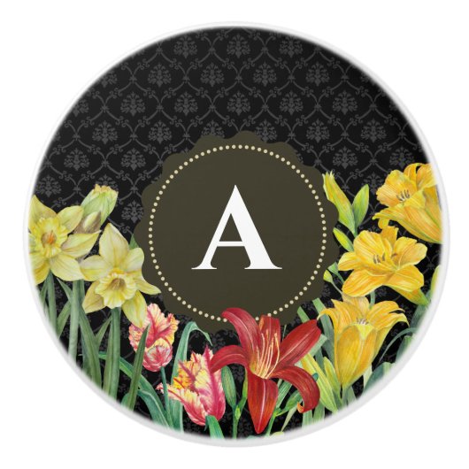 Waterverf Oranje gele lentevloeren Damask Keramische Knop (Voorkant)