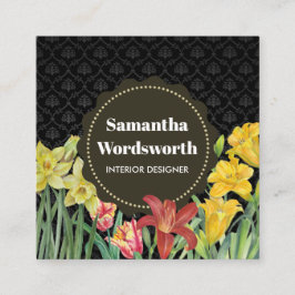Waterverf Oranje gele lentevloeren Damask Vierkante Visitekaartje