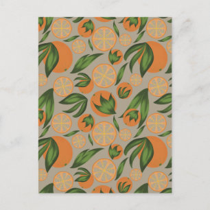 Waterverf Oranje grijs fruitpatroon Briefkaart