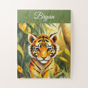 Waterverf Oranje & Groene Schattigee Tijger Kinder Legpuzzel