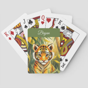 Waterverf Oranje & Groene Schattigee Tijger Kinder Pokerkaarten
