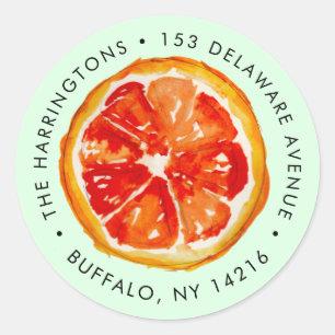 Waterverf Oranje handgetekende citrus retouradres Ronde Sticker