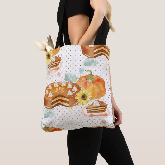 WATERVERF ORANJE HERFST POMPOENEN EN TAARTEN TOTE BAG (Dichtbij)