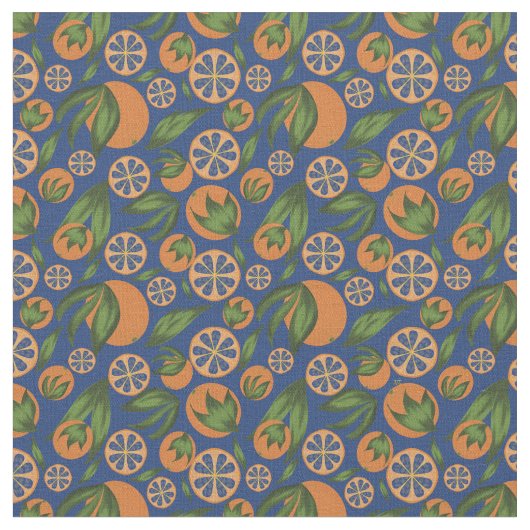 Waterverf Oranje Indigo Fruit Pattern Stof (Close Up)