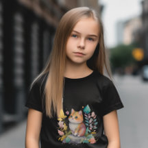 Waterverf Oranje Kat met bloemen