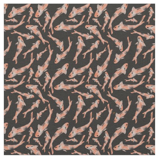 Waterverf Oranje Koi Black Fish Pattern Stof (Close Up)