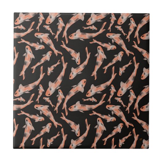 Waterverf Oranje Koi Black Fish Pattern Tegeltje (Voorkant)