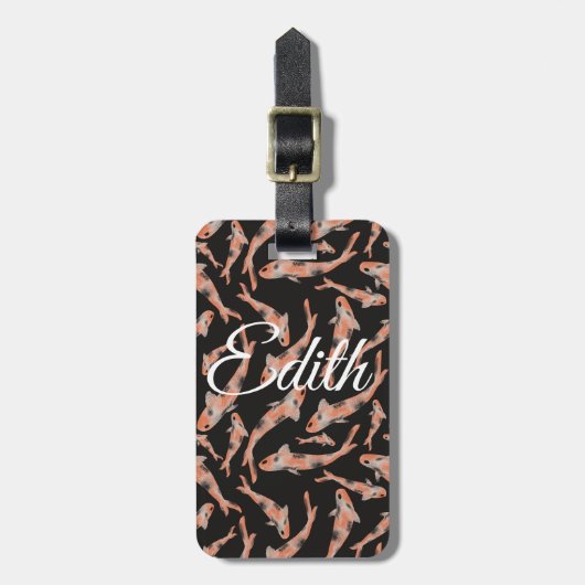 Waterverf Oranje Koi Fish Black Persoonlijk Bagagelabel (Voorkant verticaal)