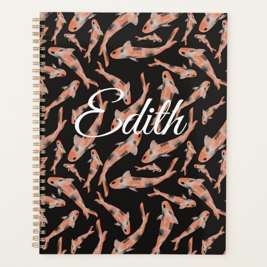 Waterverf Oranje Koi Fish Black Persoonlijk Planner (Voorkant)