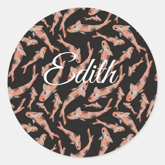 Waterverf Oranje Koi Fish Black Persoonlijk Ronde Sticker (Voorkant)