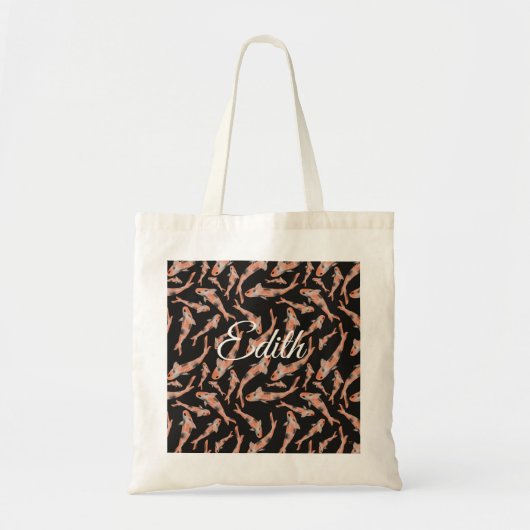 Waterverf Oranje Koi Fish Black Persoonlijk Tote Bag (Voorkant)