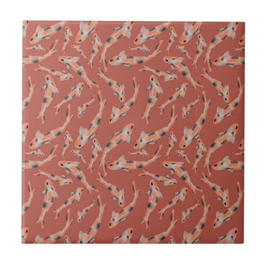 Waterverf Oranje Koi Fish Coral Pattern Tegeltje (Voorkant)