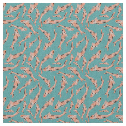 Waterverf Oranje Koi Fish Turquoise Pattern Stof (Close Up)