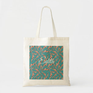 Waterverf Oranje Koi Fish Turquoise Persoonlijk Tote Bag