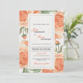 Waterverf oranje koraalbloemen bloemenbruiloft kaart (Staand voorkant)