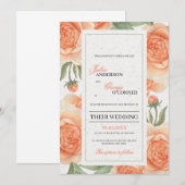 Waterverf oranje koraalbloemen bloemenbruiloft kaart (Voorkant / Achterkant)