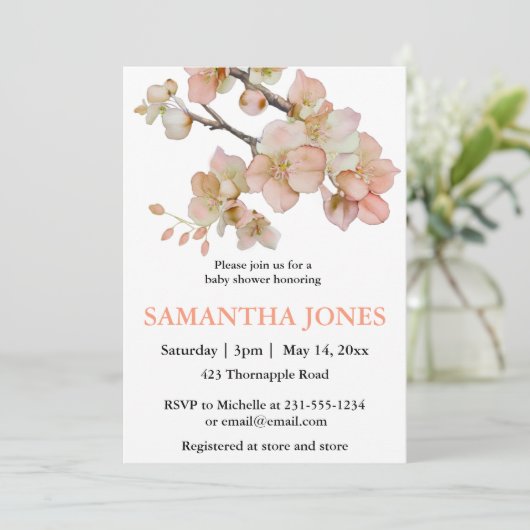 Waterverf oranje lenteboom bloesems kaart (Staand voorkant)