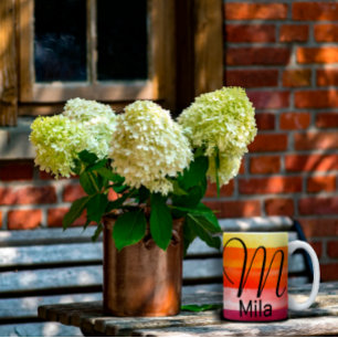 Waterverf oranje letter M naam koffie mok