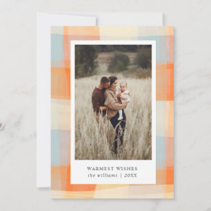 Waterverf   Oranje lichtblauwe foto van Cream Feestdagenkaart