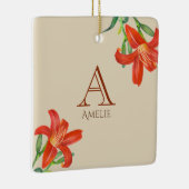 Waterverf Oranje Lily Botanical Art Monogram Keramisch Ornament (Rechts)