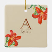 Waterverf Oranje Lily Botanical Art Monogram Keramisch Ornament (Achterkant)