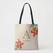 Waterverf Oranje Lily Floral Art Monogram Tote Bag (Voorkant)